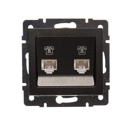 Розетка 2-ая телефонная евро Lezard Rain черная 703-4188-138