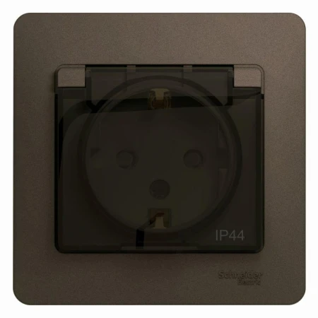 Розетка 2К+З Systeme Electric Glossa 16A 250V со шторками и крышкой шоколад GSL000848