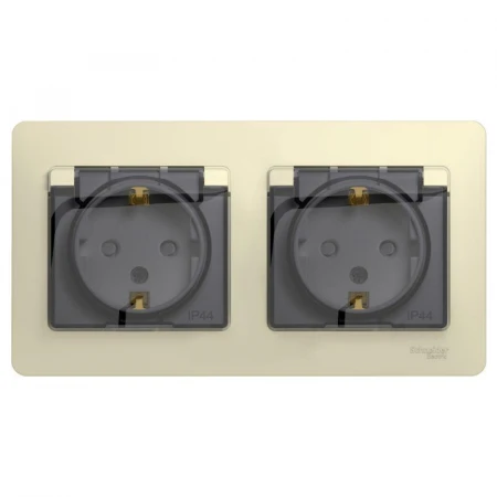 Розетка двойная 2К+З Systeme Electric Glossa 16A 250V со шторками бежевая GSL000247