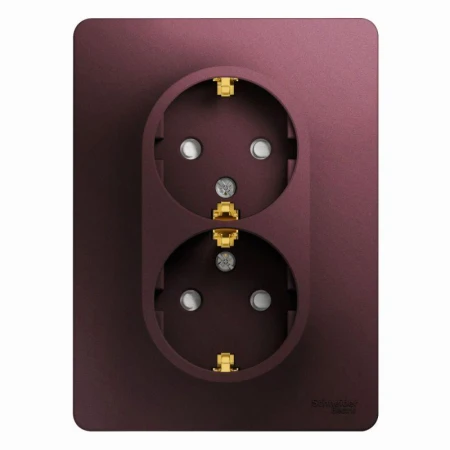 Розетка двойная 2К+З Systeme Electric Glossa 16A 250V со шторками баклажановая GSL001126