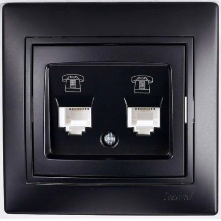 Розетка 2-ая телефонная евро Lezard Mira черная 701-4242-138