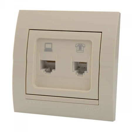 Розетка 2-ая комп. + тел. Lezard Deriy кремовая 702-0303-143