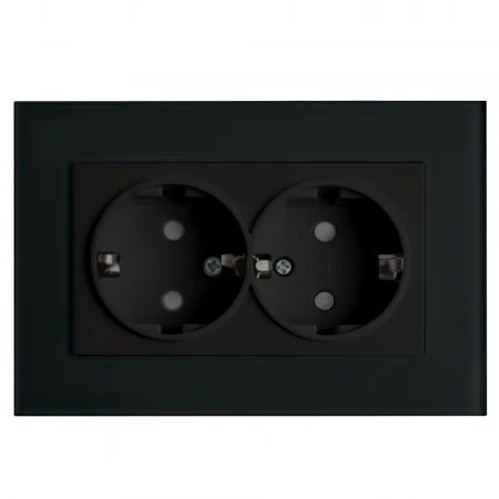 Розетка двойная 2P+PE Stekker Эрна со шторками черный PST16-9014-03 39482