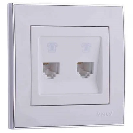 Розетка 2-ая телефонная евро Lezard Rain белая c бок. вст. хром 703-0225-138
