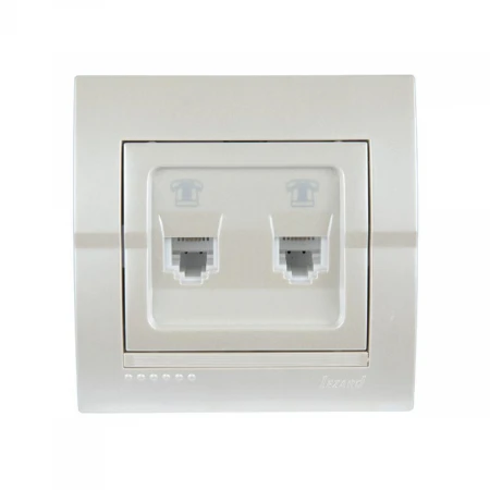 Розетка 2-ая телефонная евро Lezard Deriy белый жемчуг 702-3030-138