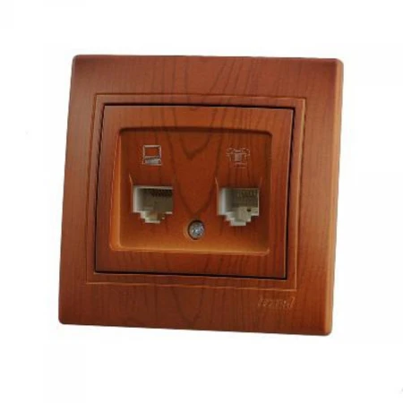 Розетка 2-ая комп. + тел. Lezard Mira сосна 701-0801-143