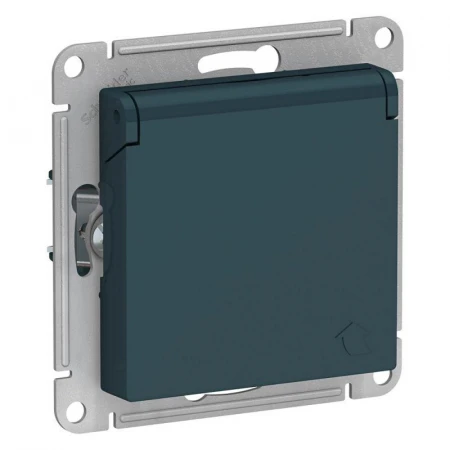 Розетка 2К+З Systeme Electric AtlasDesign 16A 250V со шторками и крышкой изумруд ATN000846