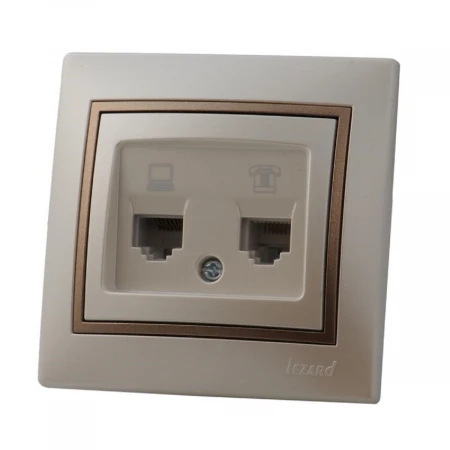 Розетка 2-ая комп. + тел. Lezard Mira белый жемчуг с кор. вст. 701-3031-143