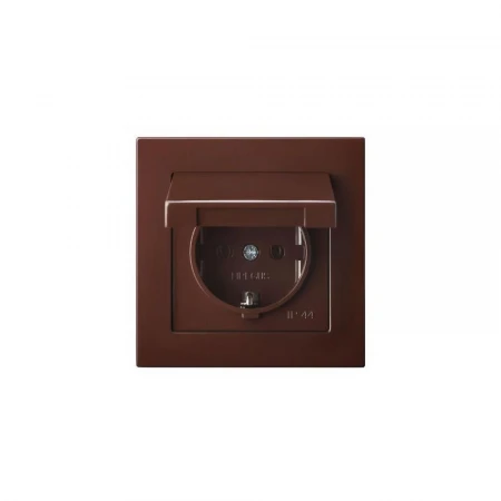 Розетка 2P+E Liregus Epsilon с крышкой коричневый 28-1363