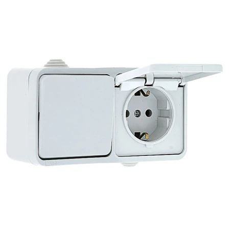 Блок розетка-выключатель 1-кл. 16А с/з с крышкой IP44 белая Прага EKF PROxima EKRV16-050-10-440