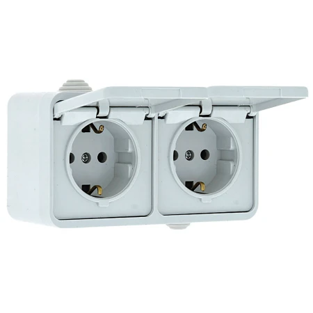 Блок розетка-розетка 16А с/з с крышкой IP44 белая Прага EKF PROxima EKRR16-050-10-440