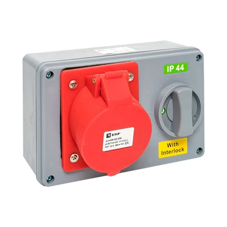 Розетка с блокировкой и выключателем 1425 3Р+РЕ+N 32А 380В IP44 EKF ps-1425-32-380