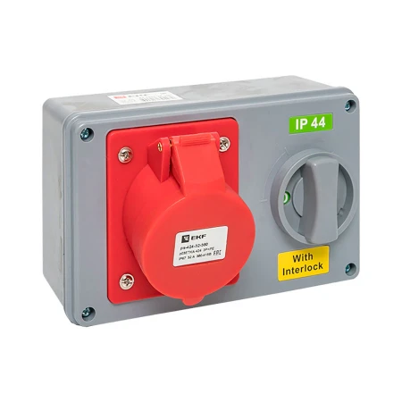 Розетка с блокировкой и выключателем 1424 3Р+РЕ 32А 380В IP44 EKF ps-1424-32-380