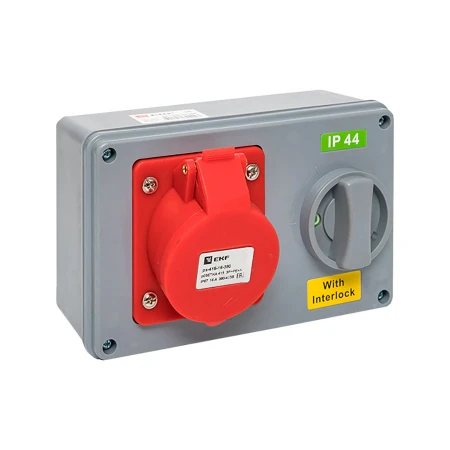 Розетка с блокировкой и выключателем 1415 3Р+РЕ+N 16А 380В IP44 EKF ps-1415-16-380