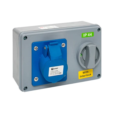 Розетка с блокировкой и выключателем 1413 2Р+РЕ 16А 220В IP44 EKF ps-1413-16-220