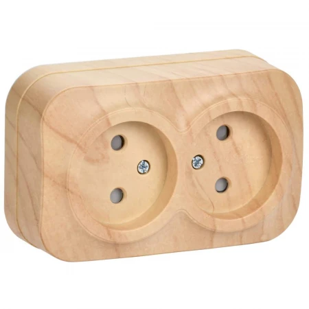 GLORY Розетка 2-местная для открытой установки без заземления с защитными шторками 10А РСш22-2-ХС сосна IEK ERH23-K34-10