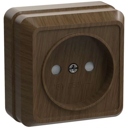 OKTAVA Розетка 1-я без заземления с защитными шторками для открытой установки 10А РСш20-2-ОД дуб IEK ERO13-K04-10-DC