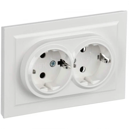 BRITE Розетка 2-местная с заземлением с защитными шторками 16А в сборе РСш12-3-БрБ белый BR-R24-16-K01-F-PRO