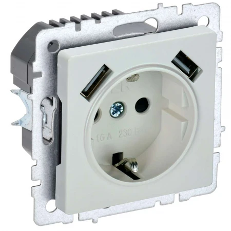 BRITE Розетка 1-местная с заземлением с защитными шторками 16А с USB A+A 5В 3,1А РЮш10-2-БрЖ жемчуг IEK BR-R14-16-U21-D31-K36