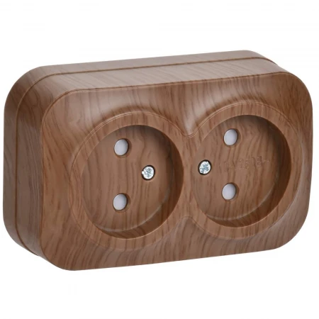 GLORY Розетка 2-местная для открытой установки без заземления с защитными шторками 10А РСш22-2-ХД дуб IEK ERH23-K24-10