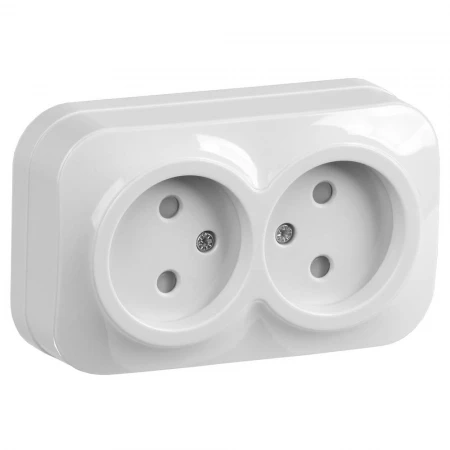 GLORY Розетка 2-местная для открытой установки без заземления с защитными шторками 10А РСш22-2-ХБ белый IEK ERH23-K01-10