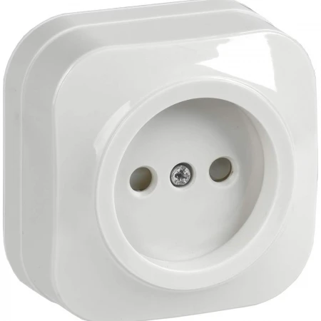 GLORY Розетка 1-местная для открытой установки без заземления с защитными шторками 10А РСш20-2-ХБ белый IEK ERH13-K01-10