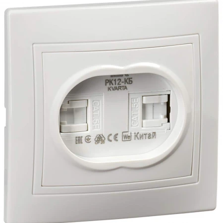 KVARTA Розетка 2-местная компьютерная RJ45 кат.5е РК12-КБ белый IEK KV-K20-K01