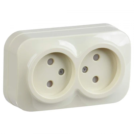GLORY Розетка 2-местная для открытой установки без заземления с защитными шторками 10А РСш22-2-ХК кремовый IEK ERH23-K33-10