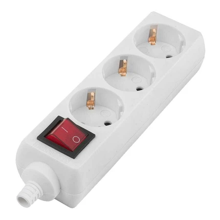 Розеточная колодка General GSB-16-3-G-S-IP20, 16А, 3 места, с заземлением, с выключателем, IP20