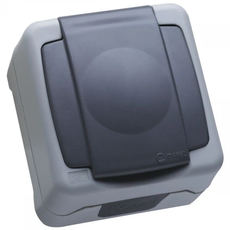 Розетка Makel 1-м ОП 16А IP55 с заземл. с крышкой сер. 36064099