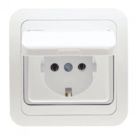 Розетка Makel 1-м СП Mimoza с крыш. бел/бел. 12029