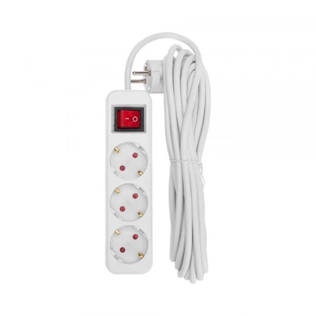 Удлинитель STANDARD 3 гнезда, 5м, 3х1,0мм², с/з, с выключателем, белый REXANT 13-4014