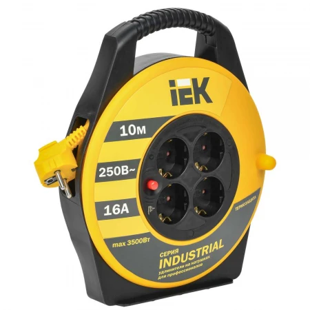 Катушка УК10 с термозащитой 4 места 2P+PE/10м 3х1,5мм2 INDUSTRIAL IEK WKP15-16-04-10