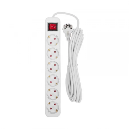 Удлинитель STANDARD 6 гнезд, 5м, 3х1,0мм², с/з, с выключателем, белый REXANT 13-4048