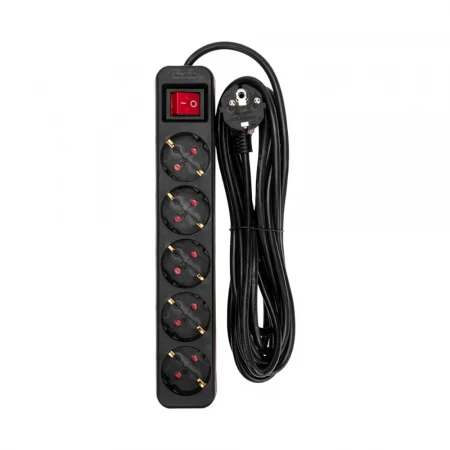 Удлинитель STANDARD 5 гнезд, 5м, 3х1,0мм², с/з, с выключателем, черный REXANT 13-4039