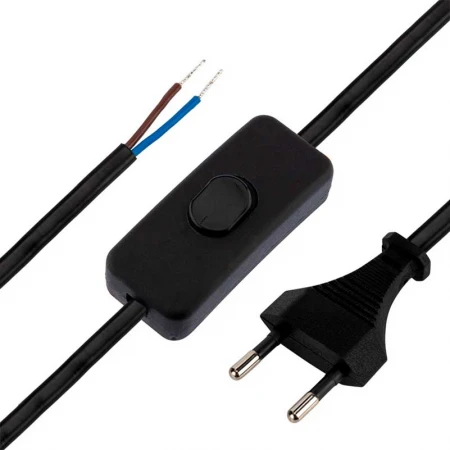 Сетевой шнур с выключателем 2х0,75 мм², 1,8 м черный REXANT 11-1134