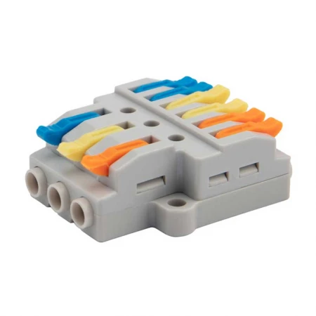 Клемма СМК 3х2 проходная разветвительная 3 полюса, с монтажной площадкой (1 ввод, 2 вывода на полюс), (5 шт./уп.) REXANT 07-5233-05