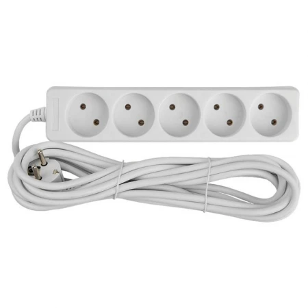 Удлинитель бытовой General GES-10-2x075-5-7m, 10А, 2х0,75 мм2, 5 мест, 7 метров, без заземления, без вылючателя