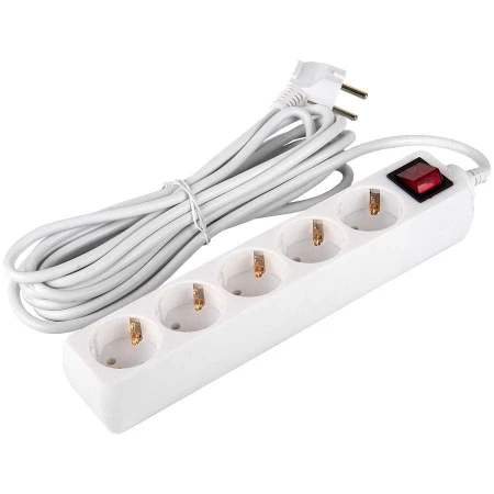 Удлинитель бытовой General GES-16-3x100-5-5m-S, 16А, 3х1 мм2, 5 места, 5 метров, с заземлением, с выключателем