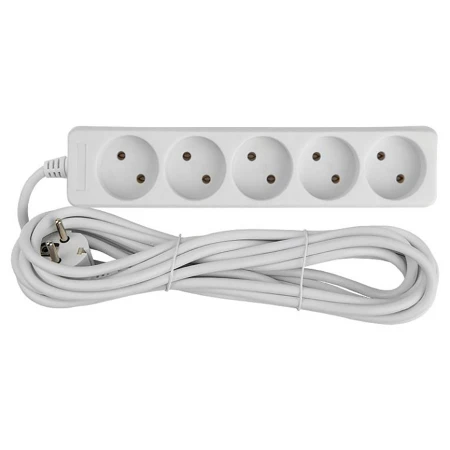 Удлинитель бытовой General GES-10-2x075-5-5m, 10А, 2х0,75 мм2, 5 мест, 5 метров, без заземления, без вылючателя