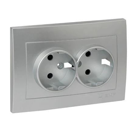 Валенсия лицевая панель розетки 2-местной с/з 16А сталь с защ. штор. EKF PROxima ESR16-L-128-30