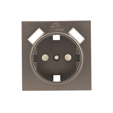 Валенсия лицевая панель розетки 1-местной с/з 16А графит с защ. штор. с 2 USB 2,1А EKF PROxima ESR16-L-028-60-2USB