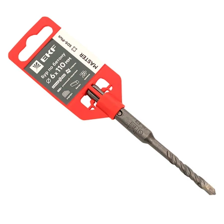 Бур по бетону SDS-plus 6х110 мм (2 резца)(4S спираль) EKF Master db-6-110-2x4
