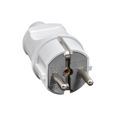 Вилка прямая усиленная с заземлением белая 16А 250В EKF Proxima AVP16-10-r