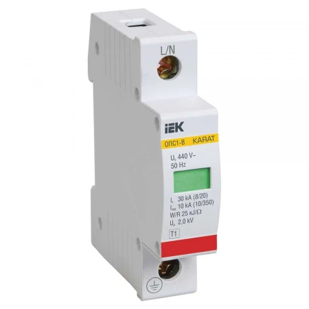 KARAT Ограничитель импульсного перенапряжения ОПС1-B 1P In=30кА Un=400В Im=60кА IEK MOP20-1-B