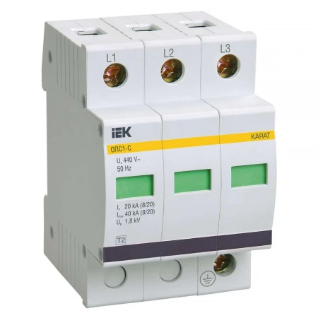 KARAT Ограничитель импульсного перенапряжения ОПС1-C 3P In=20кА Un=400В Im=40кА IEK MOP20-3-C