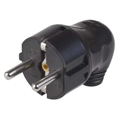 Вилка разборная угловая ВПу11-02-Ст с заземляющим контактом 16А черная IEK EVP11-16-01-K02