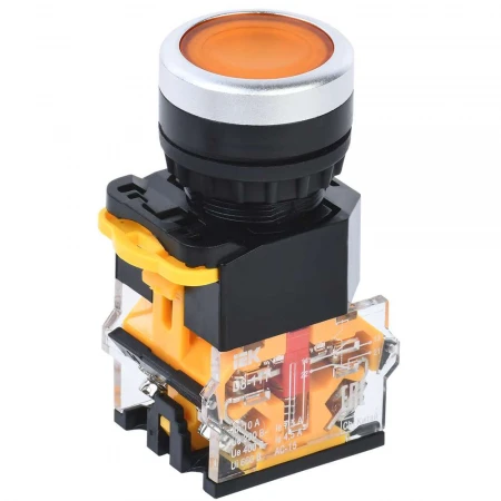 Кнопка управления D8-11T d=22мм 1з+1р с фиксацией желтая IEK BBT30-11T-3-21-K05