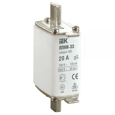Плавкая вставка предохранителя ППНИ-33 габарит 00С 20А IEK DPP11-020