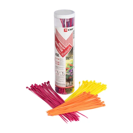 Набор хомутов цветных "Лето" (450 шт.): 2,5х100, 3,6х200, 3,6х300 FlexLock PROxima plc-fl-set-su